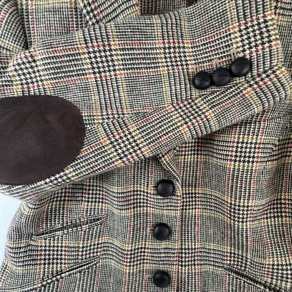 Talbots Womens 8P Plaid Blazer Elbow Patches Equestrian Jacket Workwear Academia - Picture 4 of 8